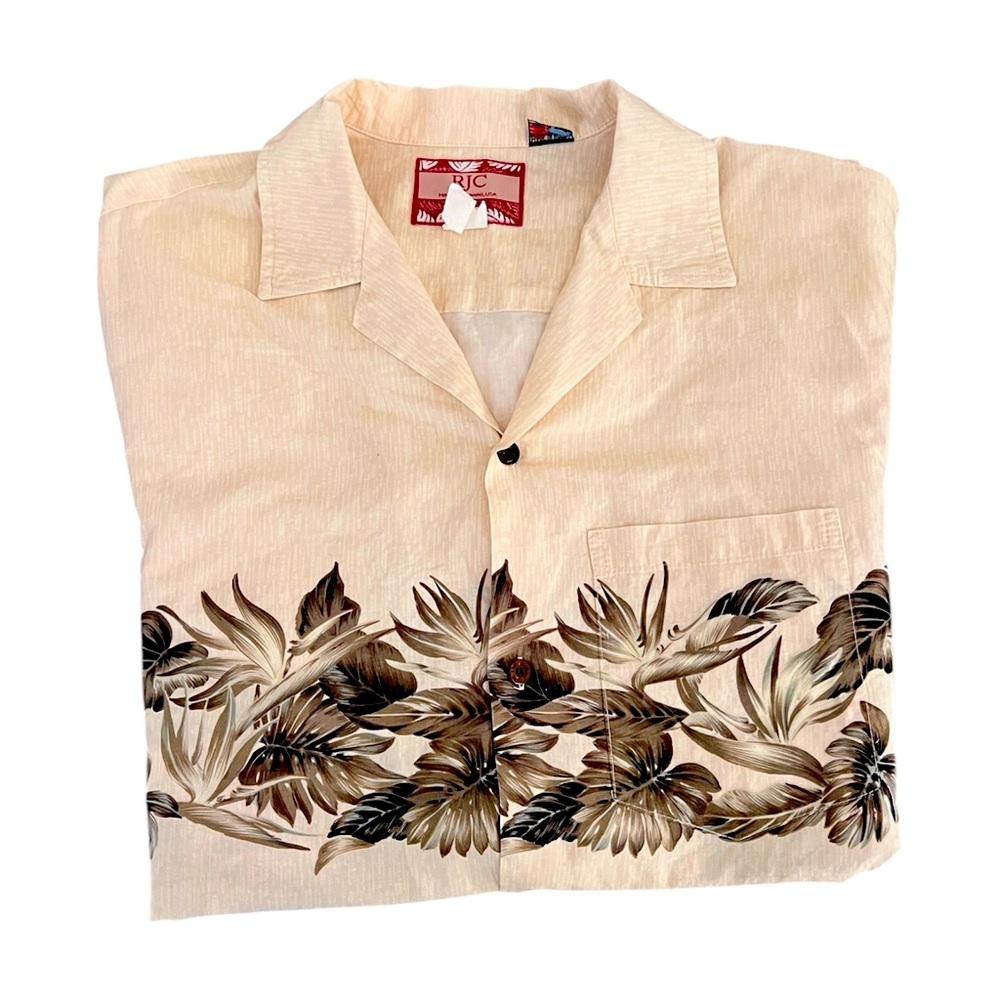 RJC Hawaiian Shirt - Cream, Birds of Paradise, Man Size L, Made in Hawaii